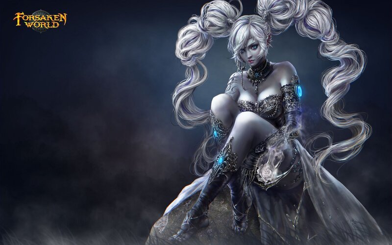 Female Character with Silver Hair — Black, Dramatic, Night