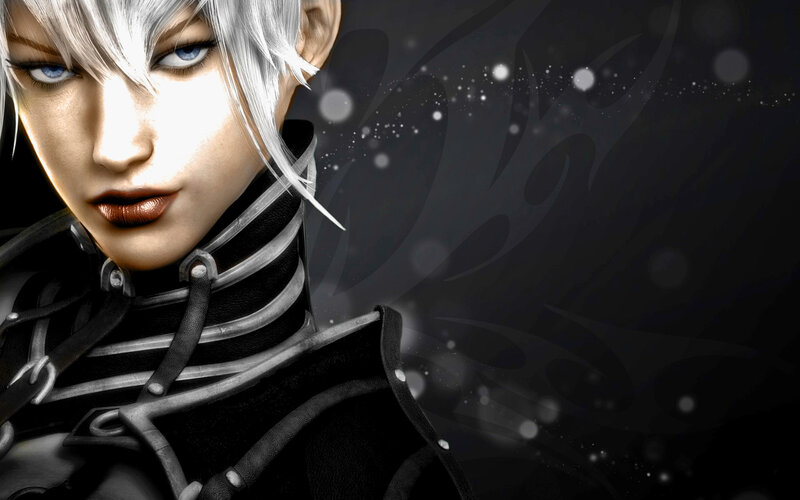Female Character with Silver Hair — Black, Dramatic