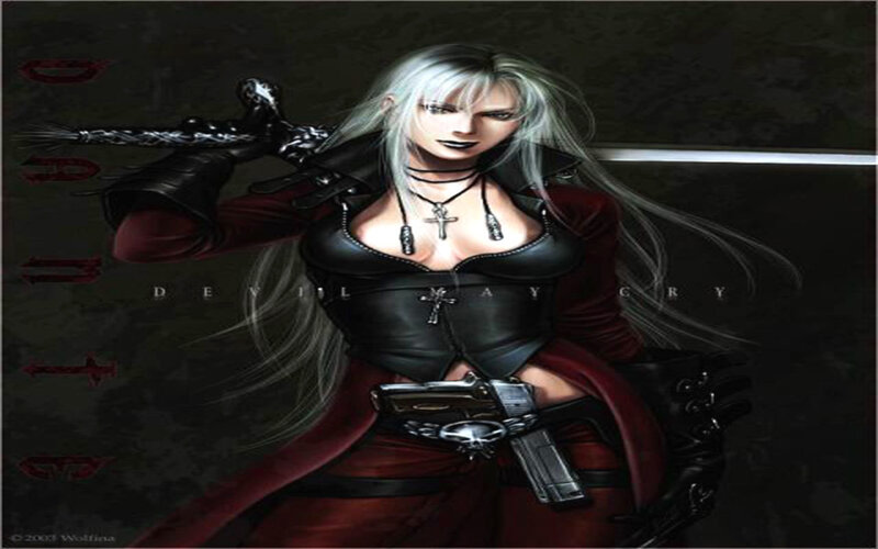 Female Character with Silver Hair — Black