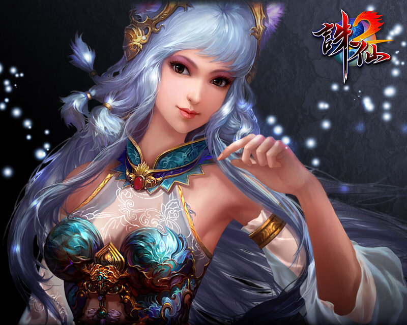 Female Character with Silver Hair — Blue
