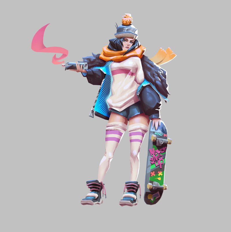 Female Character with Skateboard