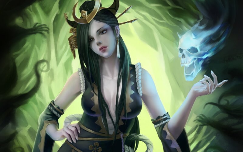 Female Character with Skull — Green