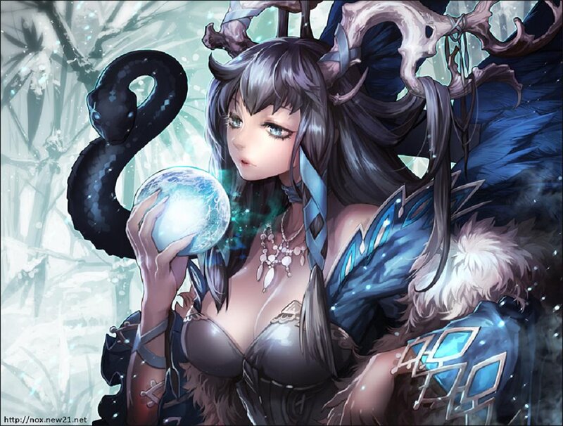 Female Character with Snake — Blue