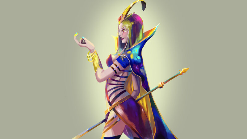 Female Character with Spear — Purple