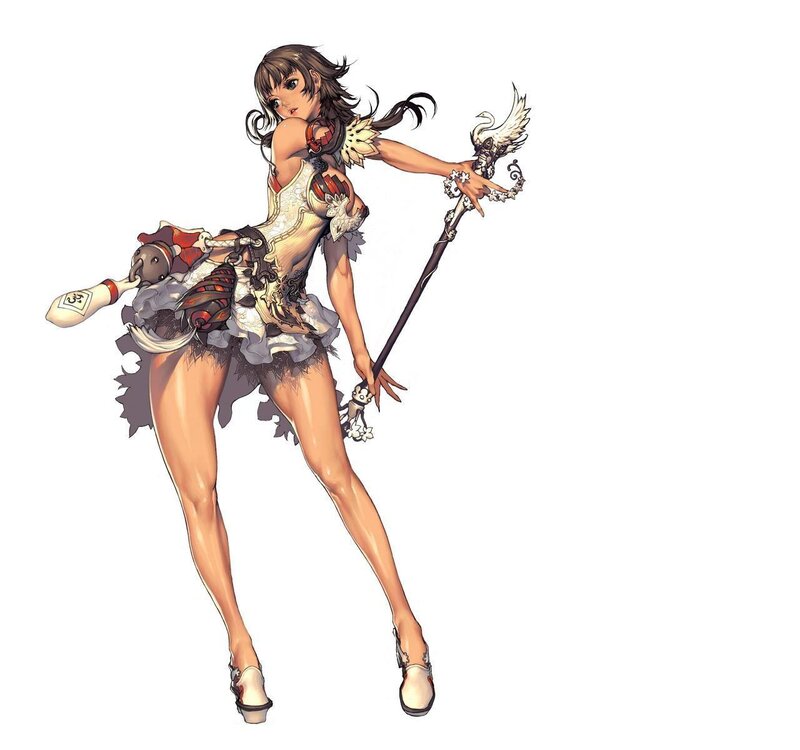 female character with staff and doll