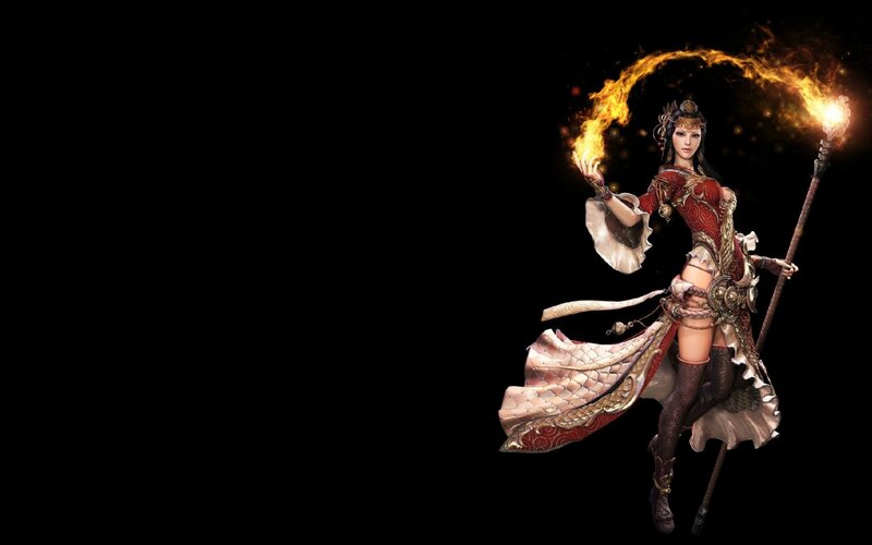 Female Character with Staff — Black, Dramatic, 3d Render