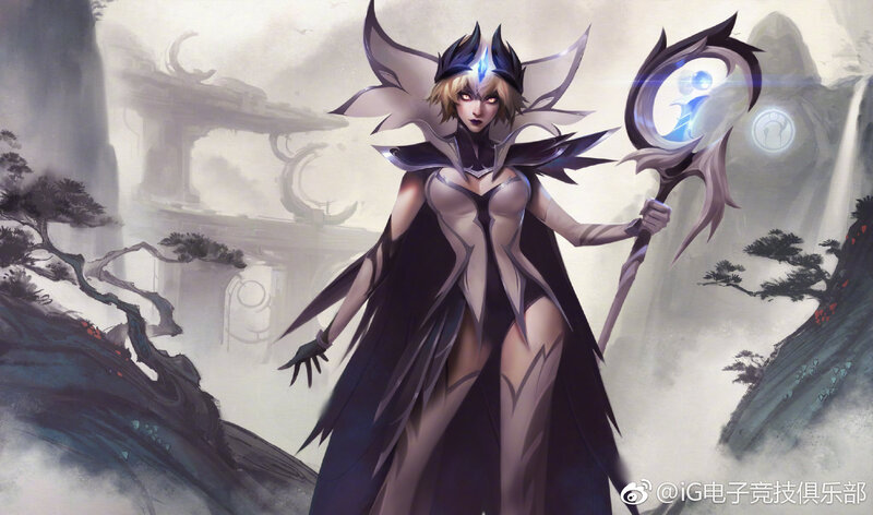 Female Character with Staff — Black, Dramatic, Digital Art, Cape