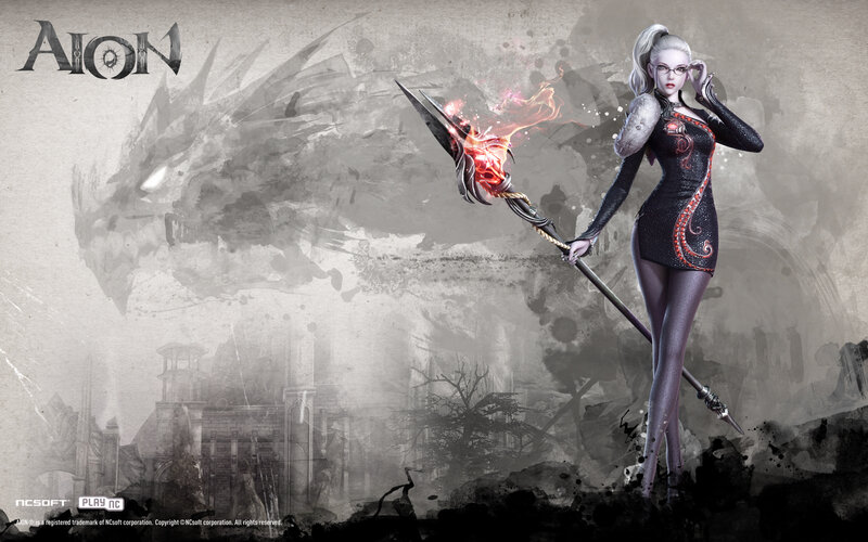 Female Character with Staff — Black, Dramatic, Digital Art, Dragon