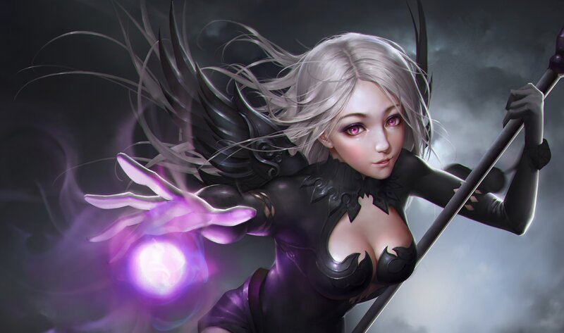 Female Character with Staff — Black, Dramatic, Digital Art, Magic