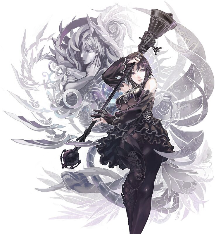 Female Character with Staff — Black, Dramatic, Digital Art, Rose