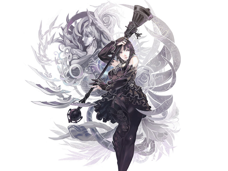 Female Character with Staff — Black, Dramatic, Digital Art