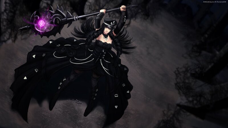 Female Character with Staff — Black, Dramatic, Night, Digital Art, Cloak