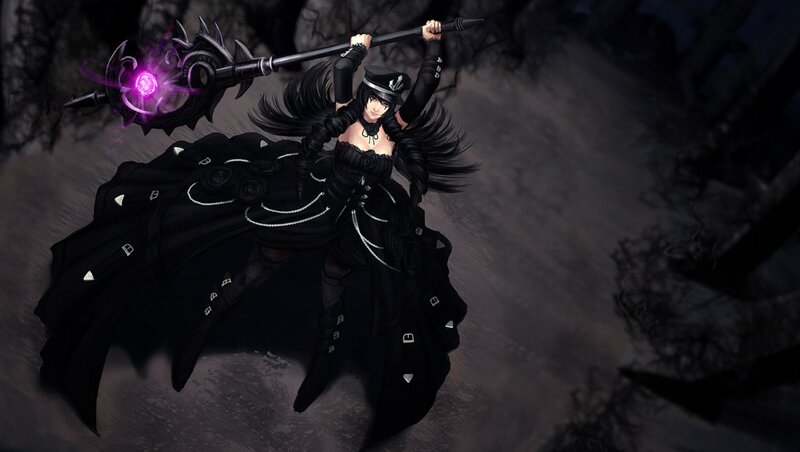 Female Character with Staff — Black, Dramatic, Night, Digital Art