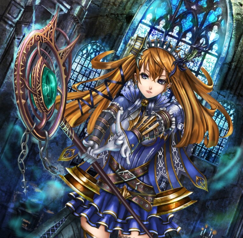 Female Character with Staff — Blue, Dramatic, Anime