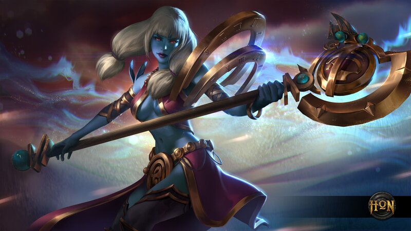 Female Character with Staff — Blue, Dramatic, Digital Art, Magic, Cape