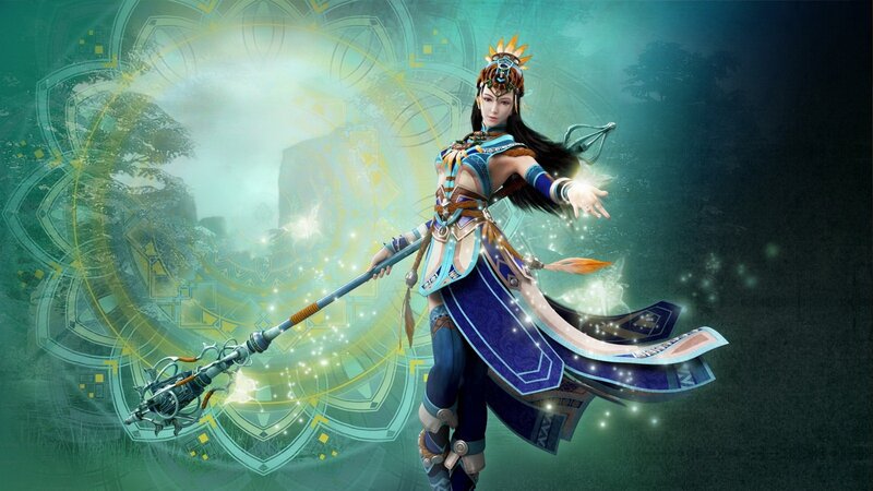 Female Character with Staff — Blue, Dramatic, Digital Art, Magic, Crown