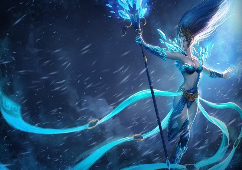 Female Character with Staff — Blue, Dramatic, Night, Digital Art, Ice, Hair