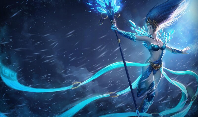 Female Character with Staff — Blue, Dramatic, Night, Digital Art, Ice