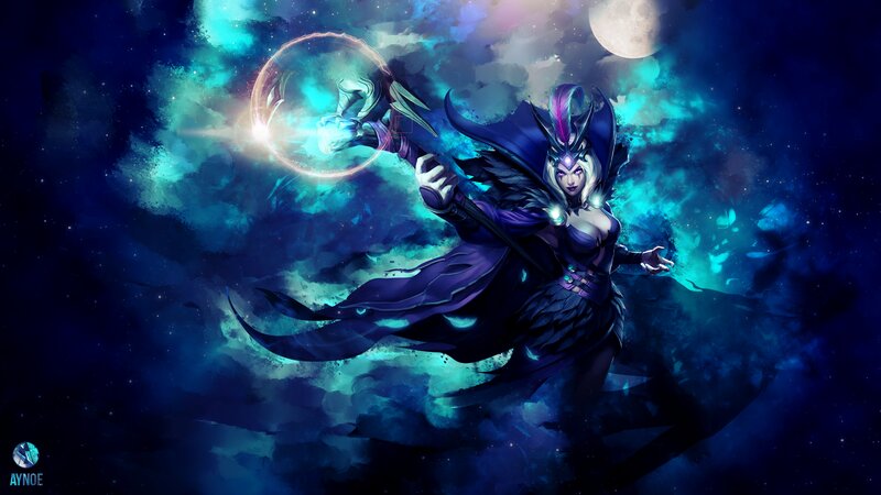 Female Character with Staff — Blue, Dramatic, Night, Digital Art, Moon