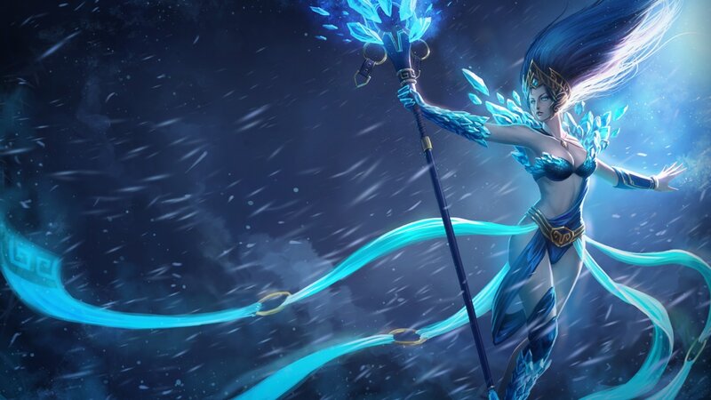Female Character with Staff — Blue, Dramatic, Night, Digital Art