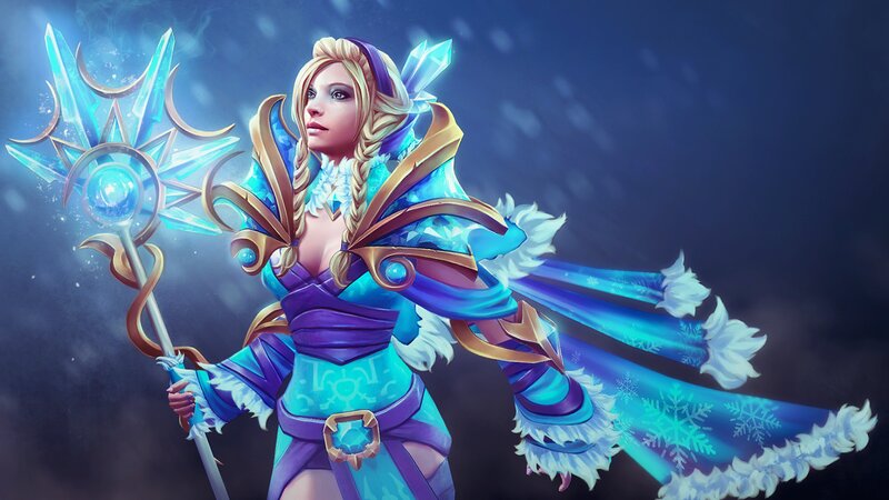 Female Character with Staff — Blue, Dramatic, Winter, Digital Art