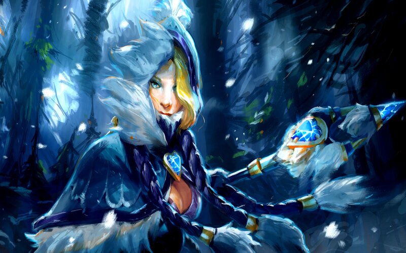 Female Character with Staff — Blue, Dramatic, Winter