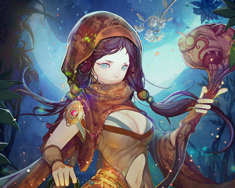 Female Character with Staff — Blue, Serene