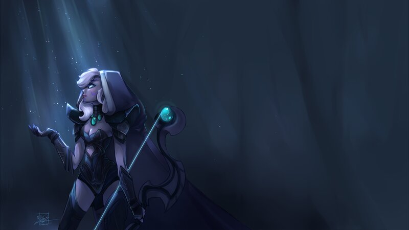 Female Character with Staff — Dark Blue