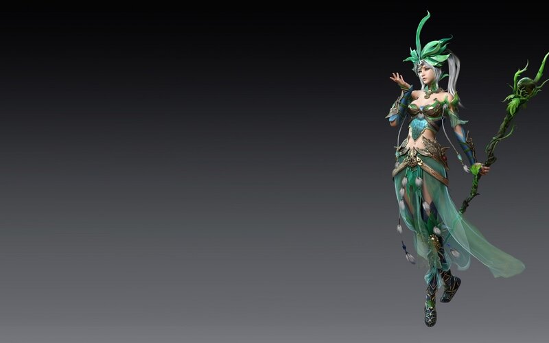 Female Character with Staff — Green, Serene, 3d Render