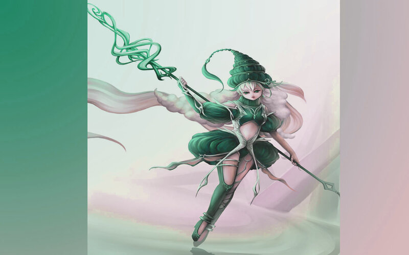 Female Character with Staff — Green