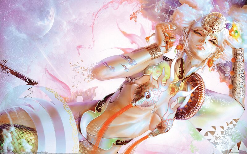 Female Character with Staff — Pink, Ethereal