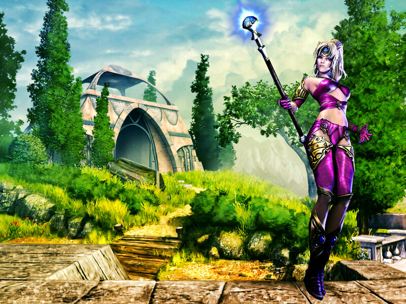 Female Character with Staff — Purple, Dramatic, Afternoon