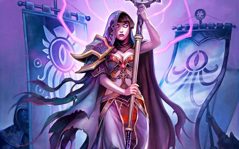 Female Character with Staff — Purple, Dramatic, Digital Art, Banners