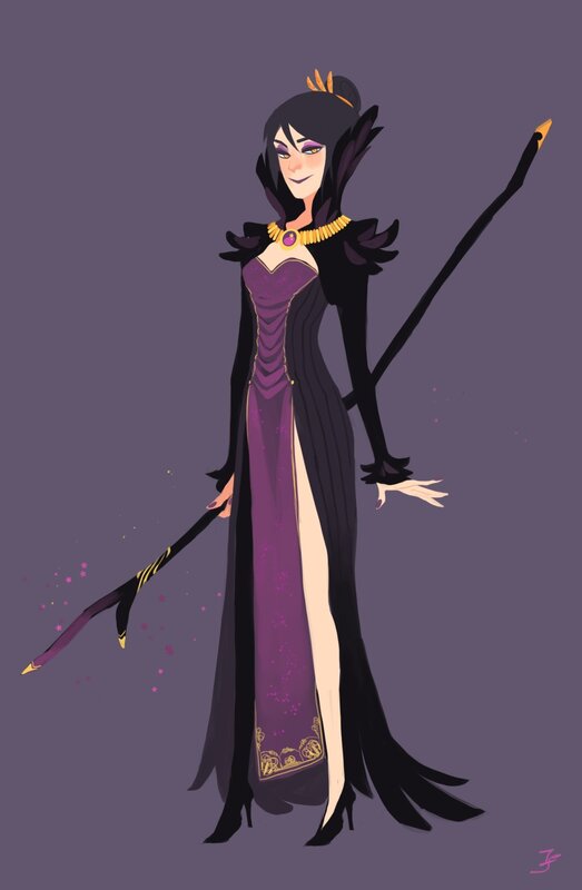Female Character with Staff — Purple, Dramatic, Digital Art, Crown