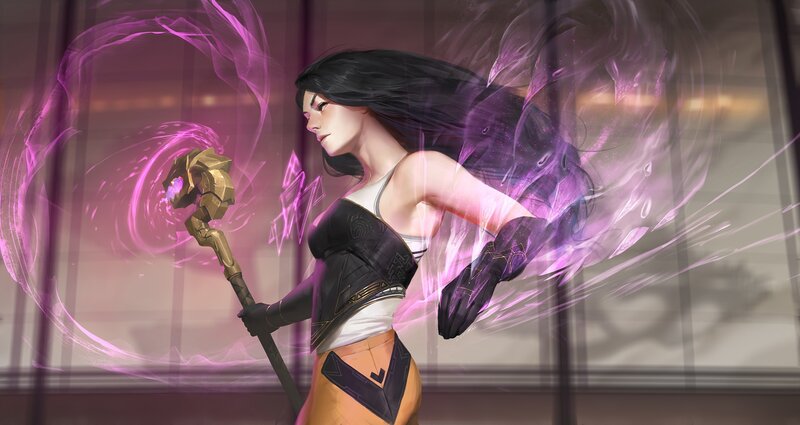 Female Character with Staff — Purple, Dramatic, Digital Art, Magic, Energy