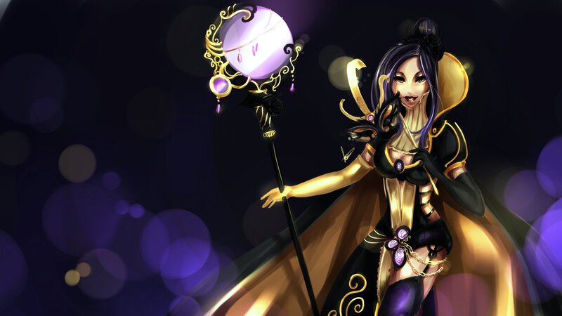 Female Character with Staff — Purple, Dramatic, Night, Digital Art, Cape, Magic Orb