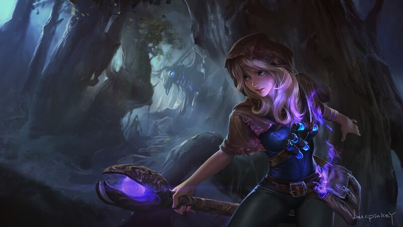 Female Character with Staff — Purple, Dramatic, Night, Digital Art, Forest