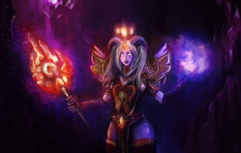 Female Character with Staff — Purple, Dramatic, Night, Digital Art, Magic