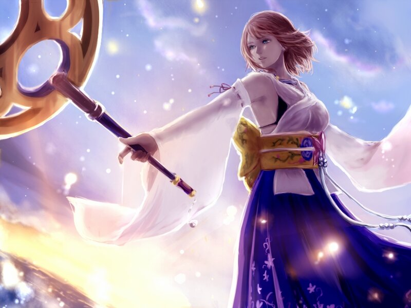 Female Character with Staff — Purple, Dramatic, Night, Digital Art, Sky