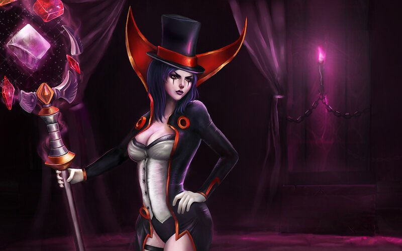 Female Character with Staff — Purple, Dramatic, Night, Digital Art, Top Hat