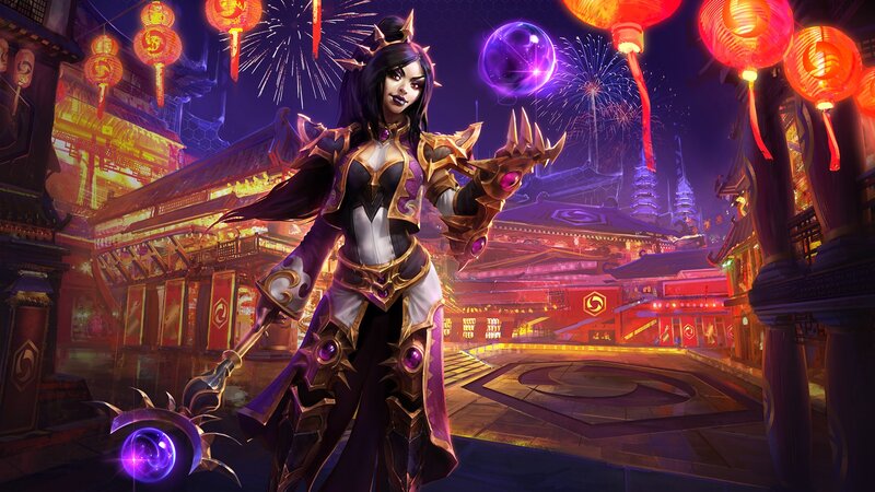 Female Character with Staff — Purple, Festive