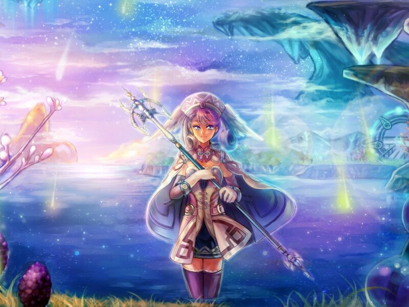 Female Character with Staff — Purple, Serene, Night