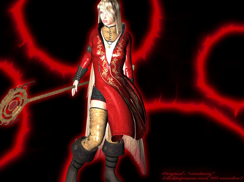 Female Character with Staff — Red, Dramatic, 3d Render, Red Cloak