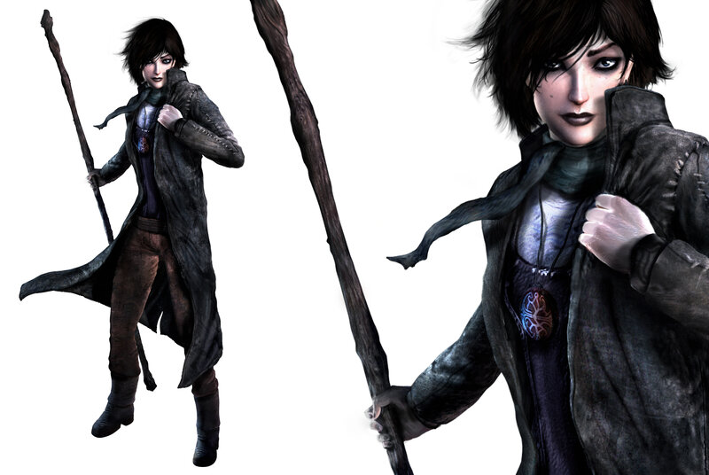 female character with staff