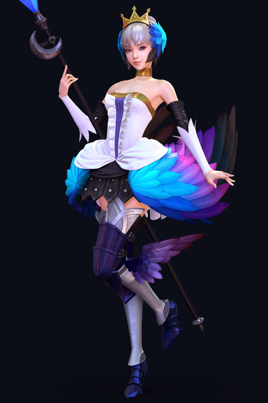 Female Character with Staff — White, Dramatic, 3d Render