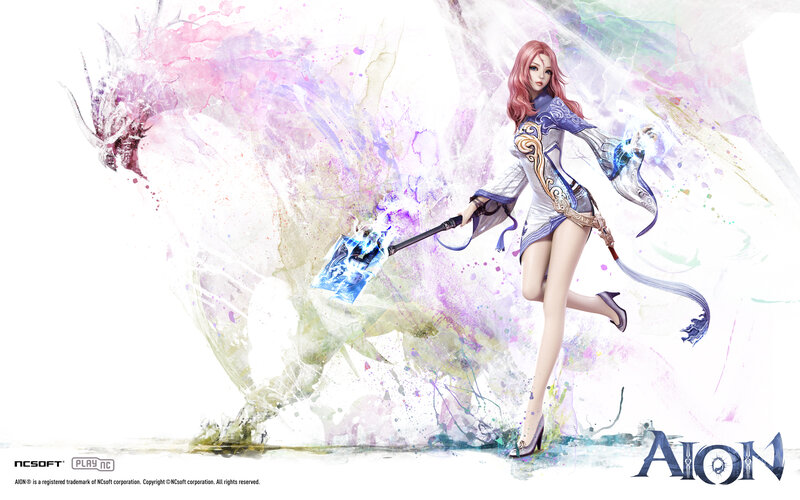 Female Character with Staff — White, Dramatic