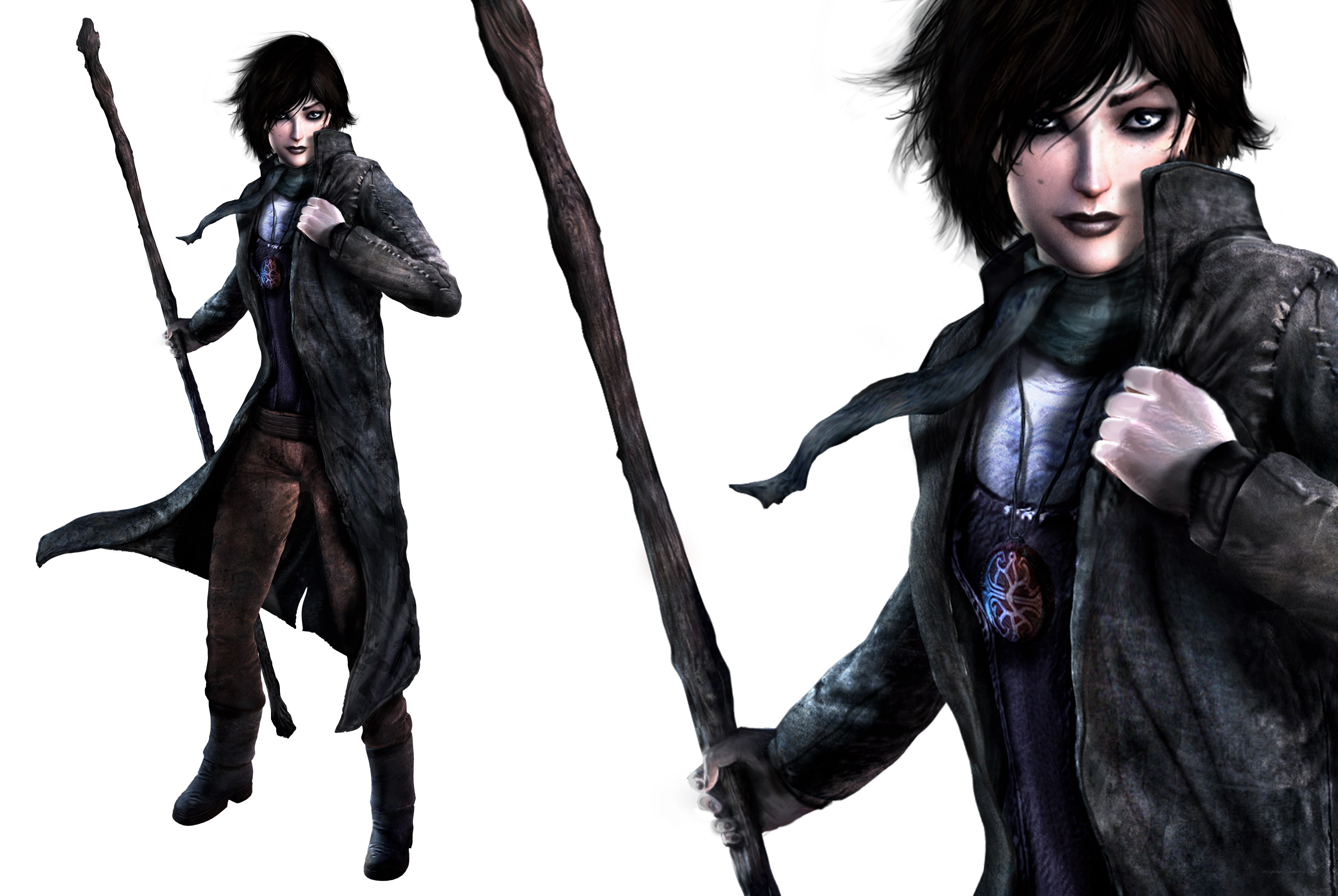 female character with staff