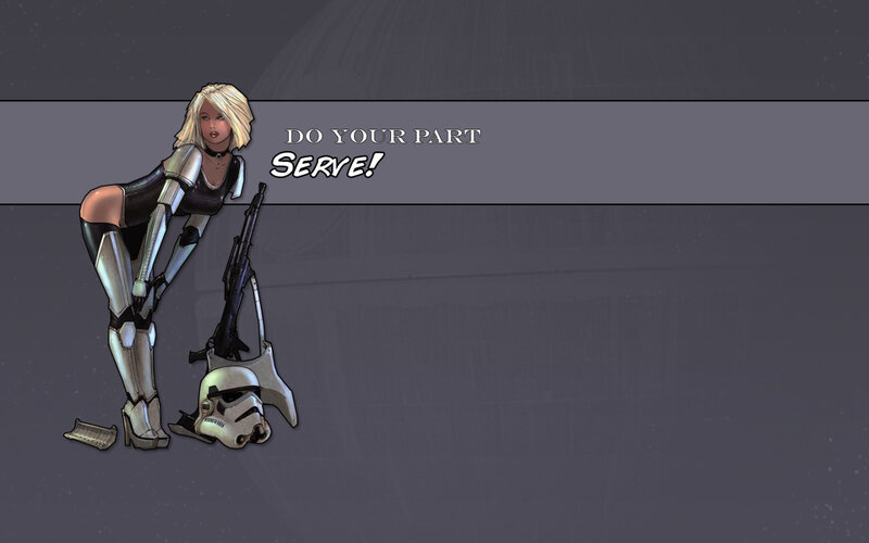 Female character with stormtrooper helmet