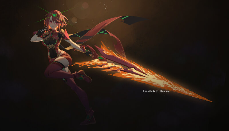 Female Character with Sword — Black, Dramatic, Night, Digital Art, Fire