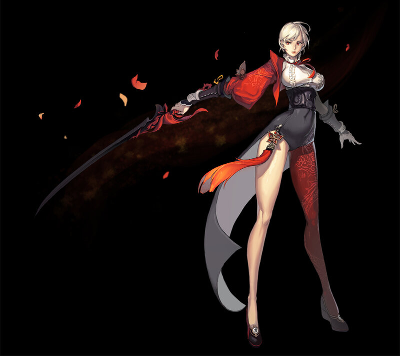 Female Character with Sword — Black, Dramatic, Night, Digital Art